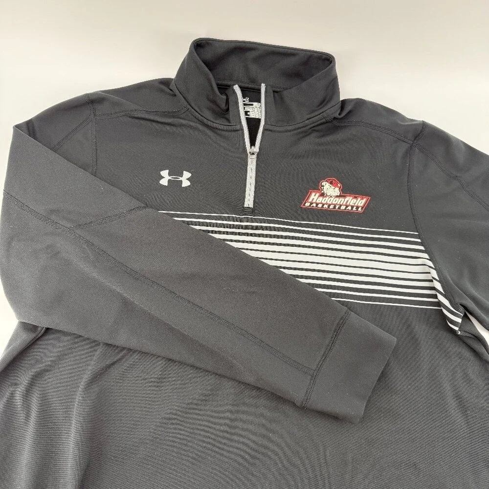 Under Armour Mens L Haddonfield Baseketball Black Gray Stripe 1/4 Zip Lng Sleeve